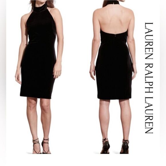 Lauren Ralph Lauren Black Velvet Sheath Dress 14 - Picture 1 of 9